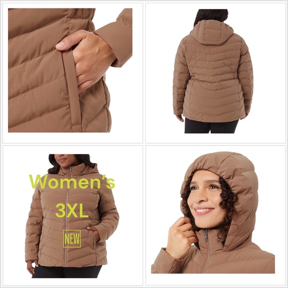 32 Degrees Jackets & Blazers - Women's 32 Degrees 3X 3XL Power Tech Jacket Coat Quilted Brown Lightweight Hood